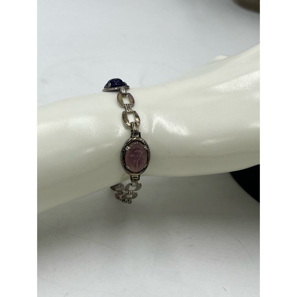 Scarab Multicolor Sterling Silver Bracelet Pinks Purples Fold Over‎ Clasp